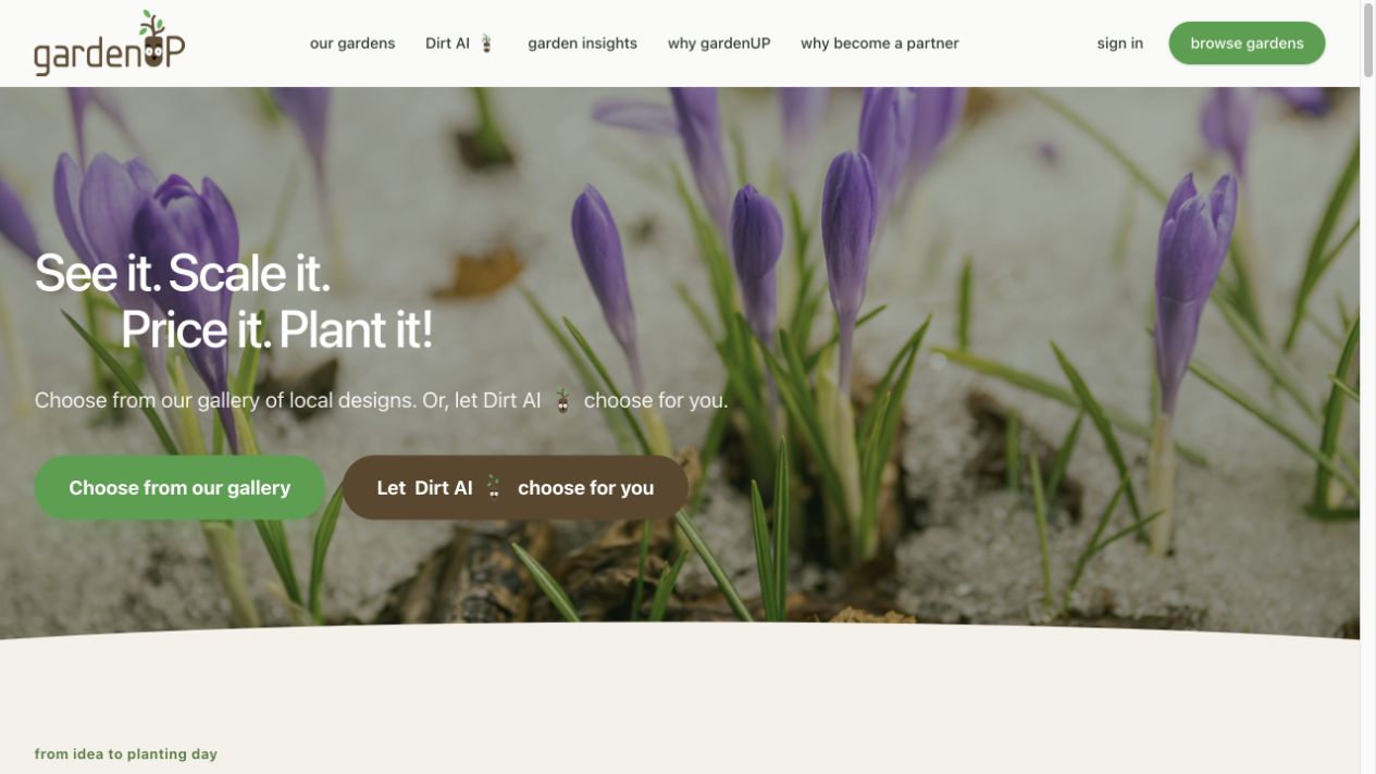 gardenUP desktop website homepage