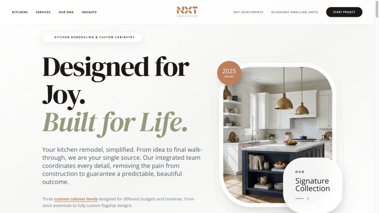 NXT Spaces desktop website homepage